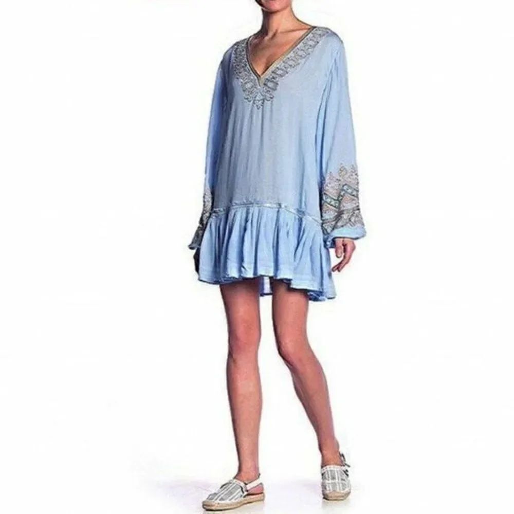 NWT Free People Dress Wild One Embroidered Light Blue Size XS